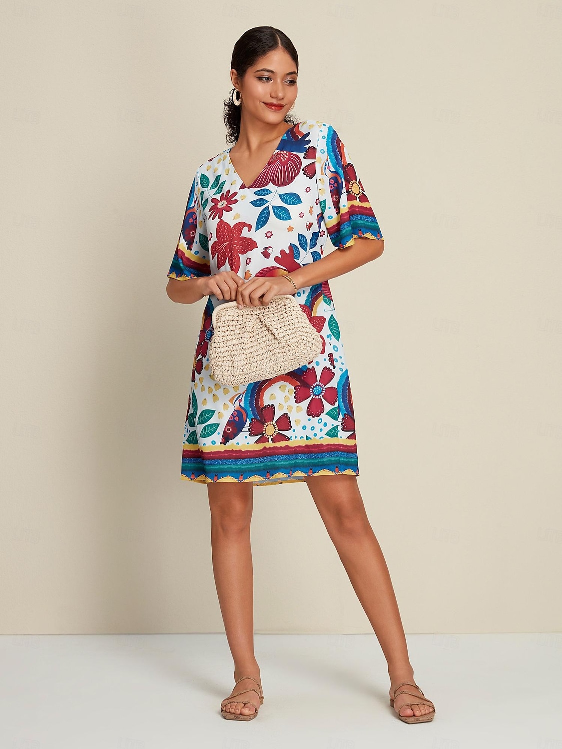Mujer Vestido Estampado Mini vestido Blanco Media Manga Flores Estilo Floral Estampado Verano Escote en Pico Vestidos XS S M 2026 - $79.99 –P4