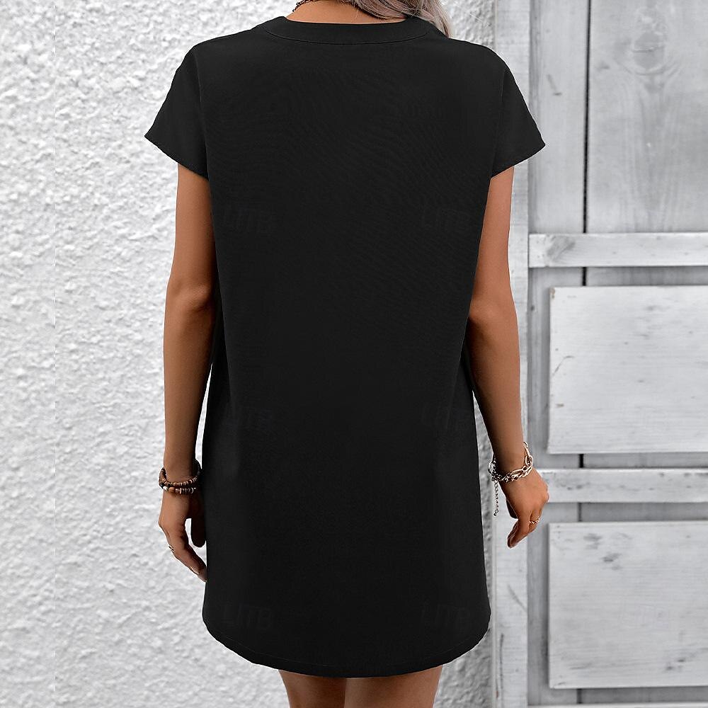 Damen Arbeitskleidung A Linie Kleid Modisch B¨¹ro Arbeitsmode Minikleid Bedruckt V Ausschnitt Kurzarm Farbblock Lockere Passform Schwarz Sommer S M L XL 2XL 2025 - $35.99 –P3