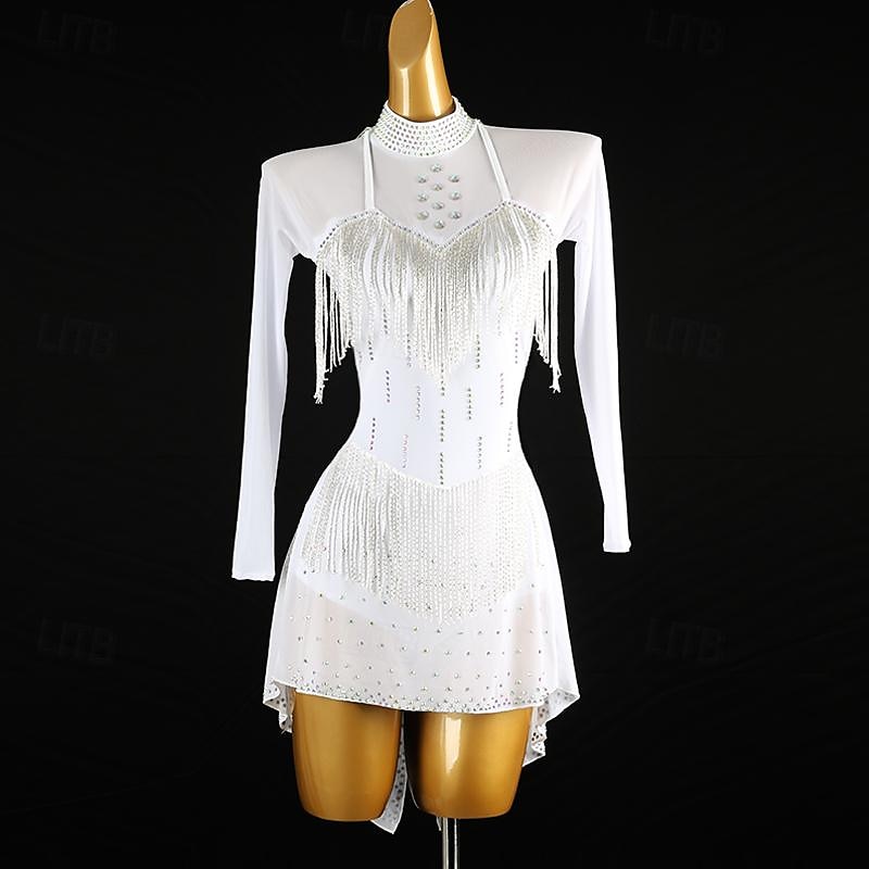 Latijnse dans Kleding Strass Kwastje Dames Prestatie Opleiding Lange mouw Hoog Spandex Tule 2025 - $180.99 –P1
