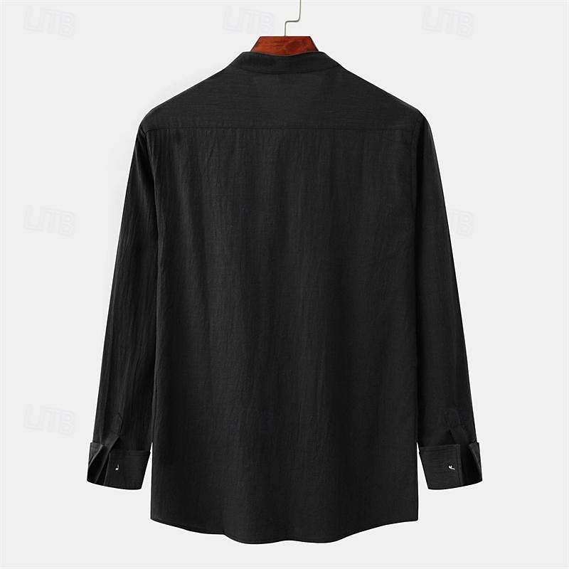 Per uomo Camicia Camicia Estiva Camicia casual Camicia da Spiaggia Camicia con Bottoni Nero Bianco Blu marino Marrone Kaki Manica Lunga Semplice Colletto alla coreana Vacanza Camicia hawaiana Tasca del 2025 a $30.99 –P9
