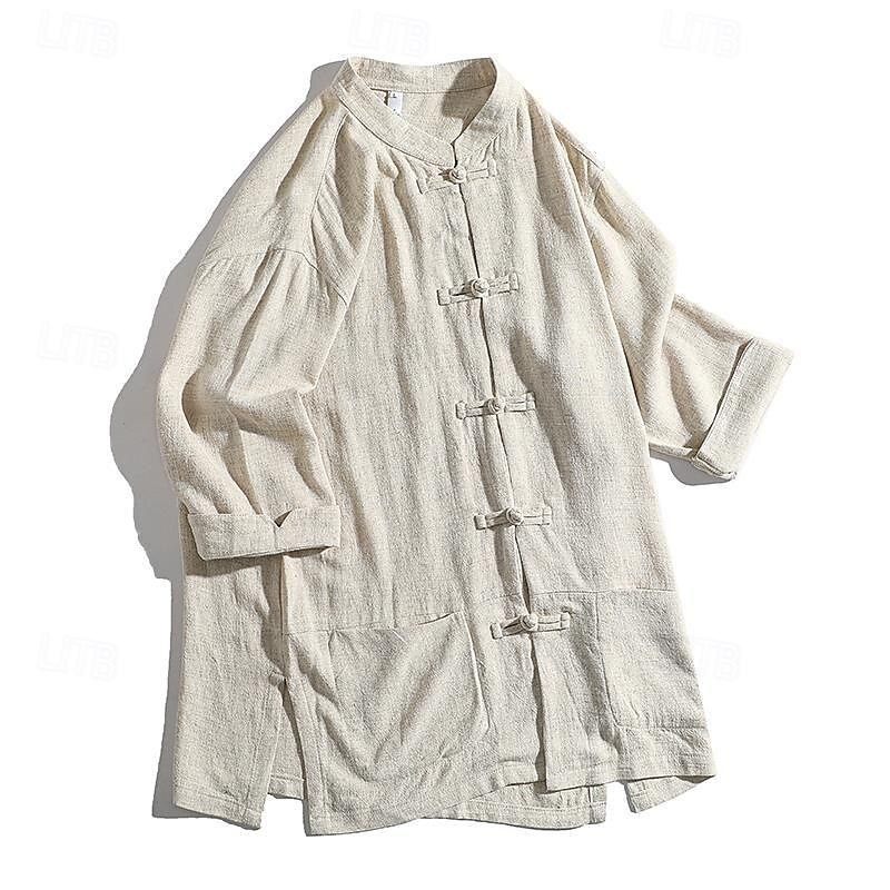 Per uomo Camicia camicia di lino Camicia con colletto cinese Camicia con colletto alla coreana Maglietta informale Camicia di cotone Liscio Da mare Strada Nero Bianco Blu Beige Maniche a 3/4 Alla del 2025 a $30.99 –P1