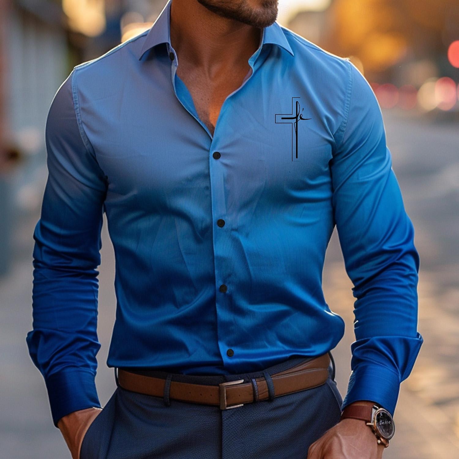 Herren Hemd Satinhemd Oberhemd Knopfhemd Formal Schwarz Blau Langarm Umlegekragen Sommer Frühling Bekleidung Knopf 2025 - $27.99 –P4