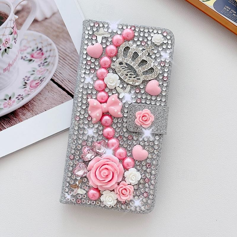 Phone Case For Samsung Galaxy iPhone 16 iPhone 15 Pro Max Plus iPhone 14 13 12 11 Pro Max Plus Mini SE Wallet Case for Women Girl with Stand Holder Magnetic Bling Glitter Shiny Flower Floral TPU 2025 - $28.99 –P16