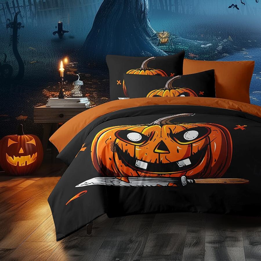 kolekce halloween sada povlaků na přikrývky Jack o lucerna dýně 3dílná sada super měkká šetrná k pokožce s dlouhou životností 2025 - $41.99 –P4