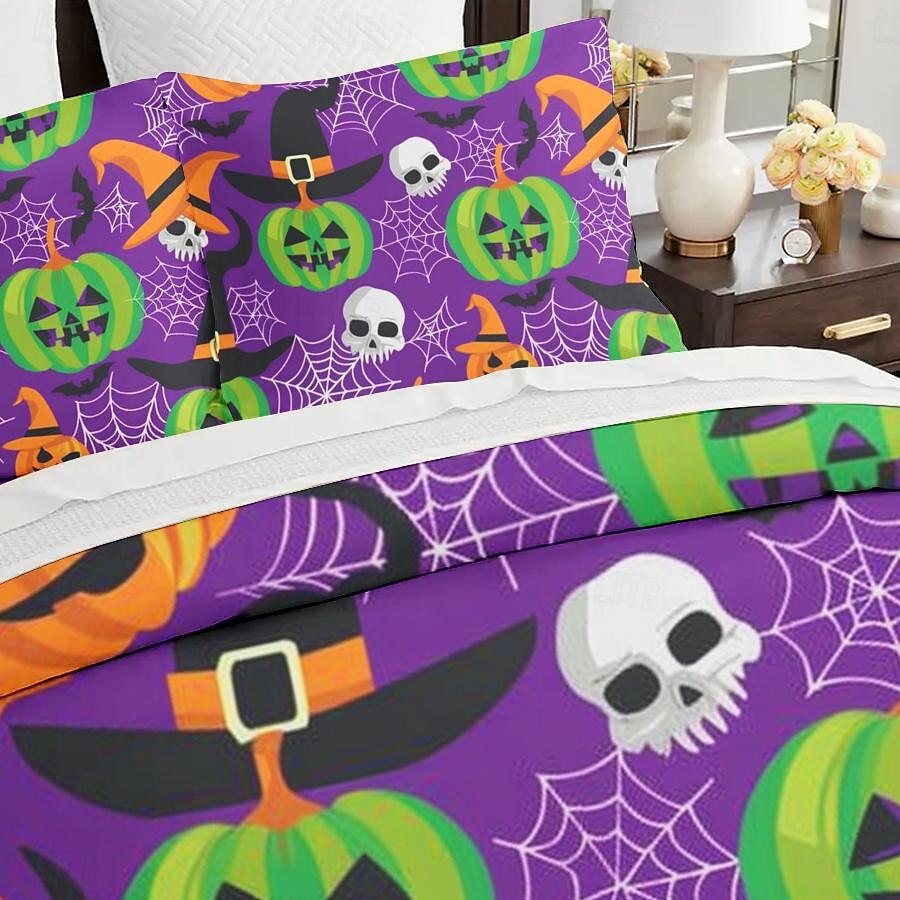 set copripiumino collezione halloween set 3 pezzi jack o lantern zucca super morbido delicato sulla pelle di lunga durata del 2025 a $41.99 –P5