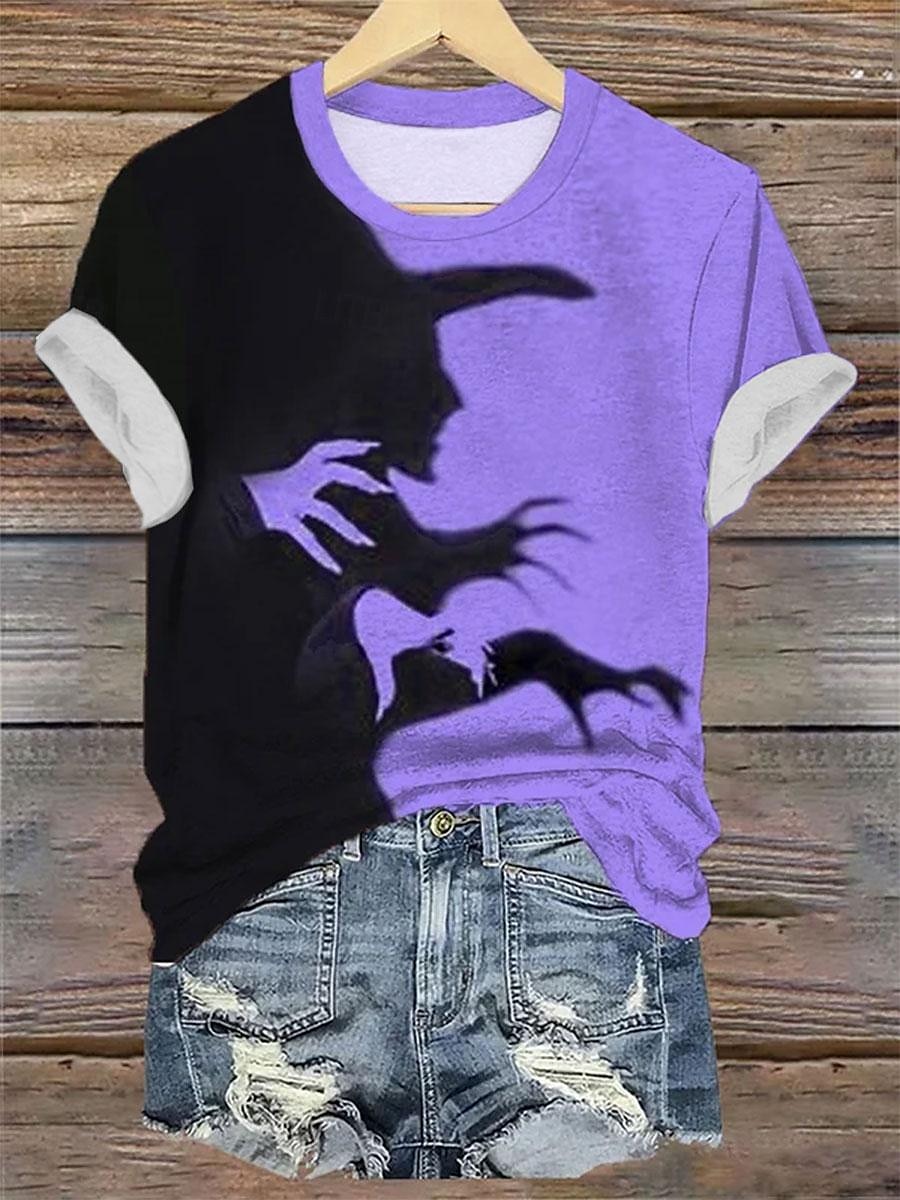 T-shirt pour femmes Halloween tee décontracté d'Halloween à manches courtes violet été de 2025 ? $21.99 –P5