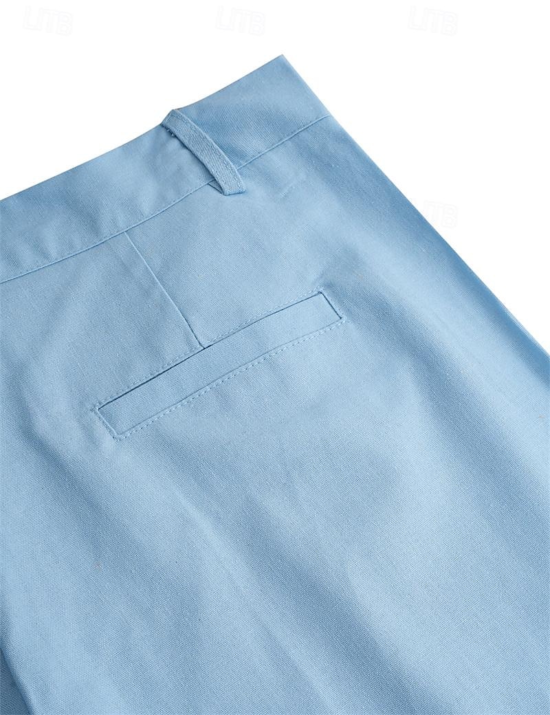 Men's Linen Pants Trousers Summer Pants Beach Pants Front Pocket Straight Leg Plain Comfort Breathable Business Casual Daily Fashion Basic Black White 2025 - GBP £22 –P8