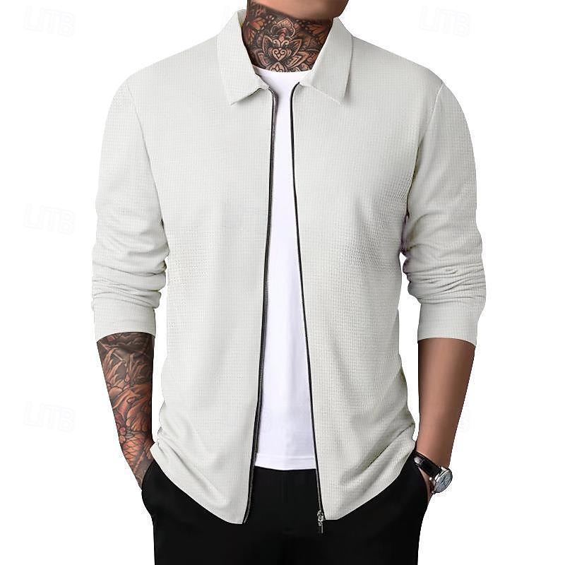 Men's Shirt Jacket Transition Jacket Daily Breathable Pocket All Seasons Plain Classic Lapel Regular Waffle Fabric Black White Royal Blue Khaki Light Grey Jacket 2025 - $27.99 –P3