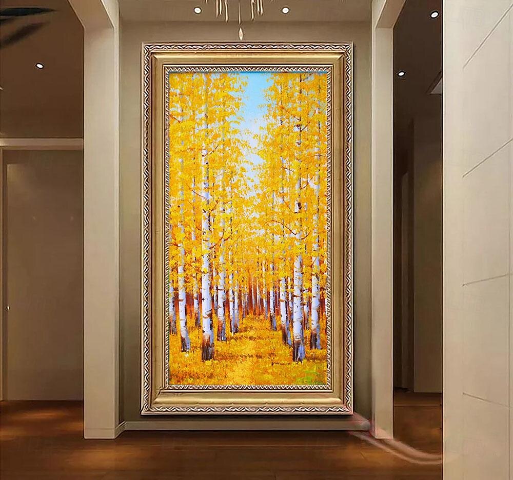 grand art peint à la main vertical jaune tan bouleau forêt automne paysage peinture épaisse couteau à palette peinture à l'huile sur toile sans cadre de 2025 ? $125.99 –P2