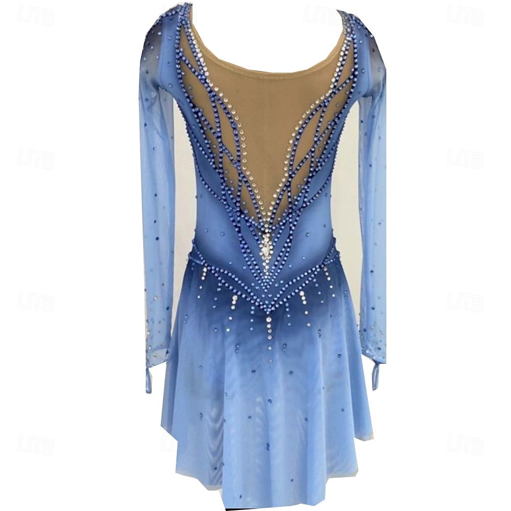 Rochie de Patinaj Artistic Pentru femei Πατινάζ στο πάγο Fuste Rochii Albastru Mâneci cu Gaura Deschide Înapoi Spandex Înaltă Elasticitate Profesional Competiție Ținută Patinaj Termic cald Clasic 2025 - $208.89 –P2