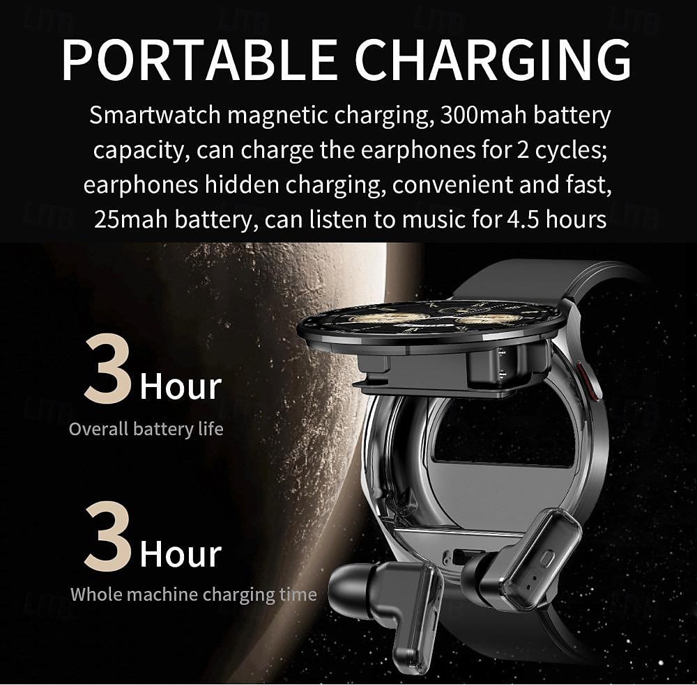 696 T97 Smart Watch 1.39 inch Smart Band Fitness Bracelet Bluetooth Pedometer Call Reminder Sleep Tracker Compatible with Android iOS Men Hands-Free Calls Message Reminder Watches with Earbuds IP 67 2025 - $83.99 –P4