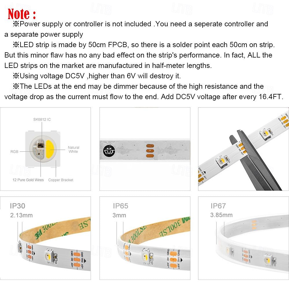 2025年 2.5m 5メートル フレキシブルＬＥＤライトストリップ 30/60 LED 5050 SMD 10mm 1個 RGBIC（アドレス可能なドリームカラー） LEDストリップライト 屋内 パーティー 防水 12 V  コレクション – $13.49 –P4