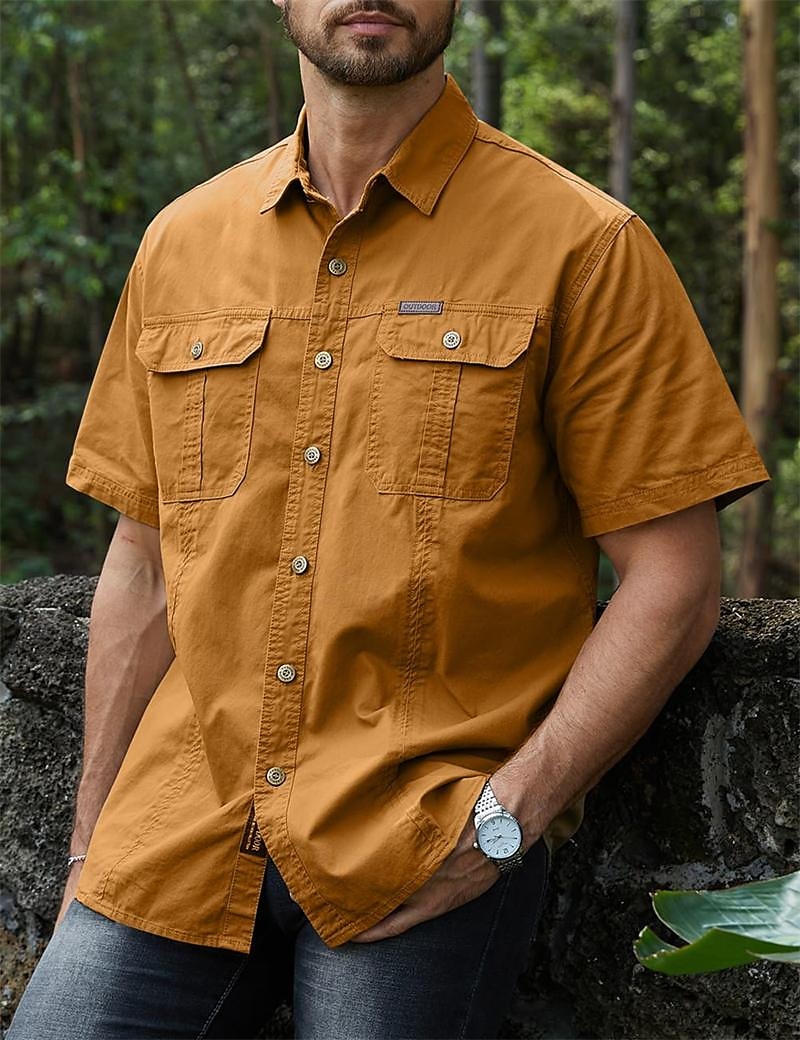 Herren Hemd Knopfhemd Lässiges Hemd Cargo-Shirt Schwarz Marineblau Königliches Blau Orange Grün Kurze Ärmel Glatt Umlegekragen Urlaub Ausgehen Button-Down Bekleidung Stilvoll Moderne zeitgenössische 2026 - $26.99 –P9