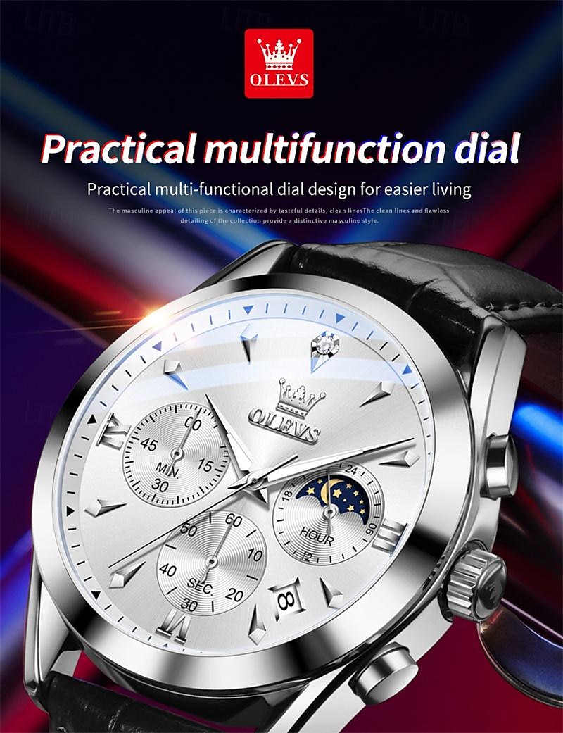 New Olevs Olevs Brand Fashion Trend Men'S Business Watch Luminous Chronograph Calendar 24 Hours Multi-Function Quartz Watch Casual Versatile Waterproof Sports Men'S Wristwatch 2025 - $36.99 –P10