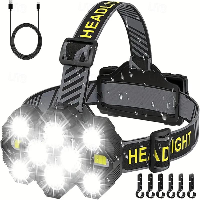 Lampe frontale rechargeable 10 LED torches frontales super lumineuses 22 000 lumens 10 modes lampe frontale ipx4 mains libres capacité mains libres idéale pour le camping et le cyclisme de 2025 ? $35.99 –P2