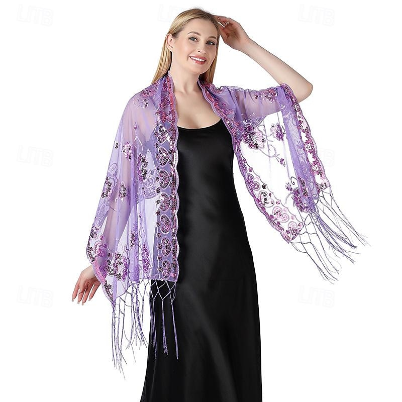 lange sjalomslag for kvinner fra 1920-tallet, kveldssjal med paljetter for kvinner formell/fest/bryllup/formell/harlem night 2025 - $27.99 –P9