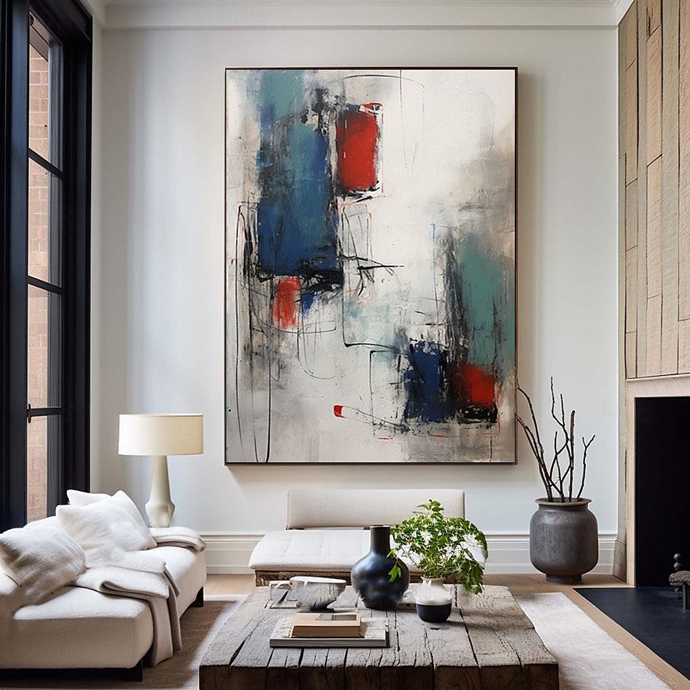 handgemachtes blaues und rotes abstraktes Gemälde handgemachtes minimalistisches Gemälde auf Leinwand Gemälde moderne abstrakte Wandkunst Malerei handgemalt Wabi-Sabi Kunst Büro Gemälde Wandkunst 2025 - $116.99 –P8