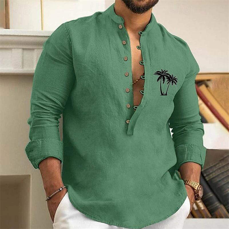 Per uomo Camicia Camicia minimalista Aloha Camicia con colletto cinese Camicia con colletto alla coreana Camicia popover Camicia Estiva Bianco Rosa Verde Grigio Manica Lunga Albero di Cocco Collo del 2025 a $25.99 –P2