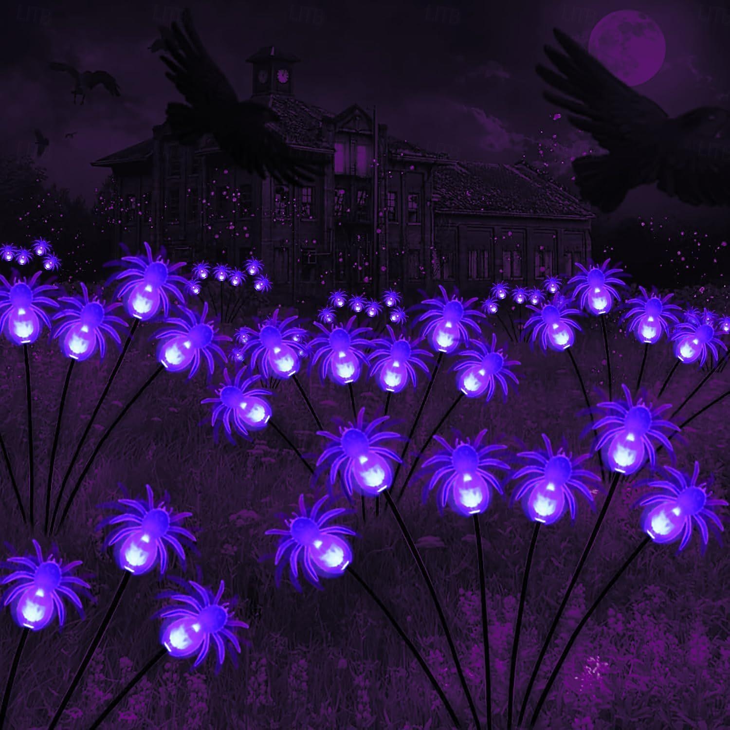 2pcs Halloween Solar Firefly Swing Spiders Light Purple Red Green Solar Outdoor Lawn Pathway Lights Waterproof Plug In the Ground Lamp Swing with the Wind for Outdoor Yard Garden Pathway Patio Decoration Lamp 2026 - $27.99 –P14