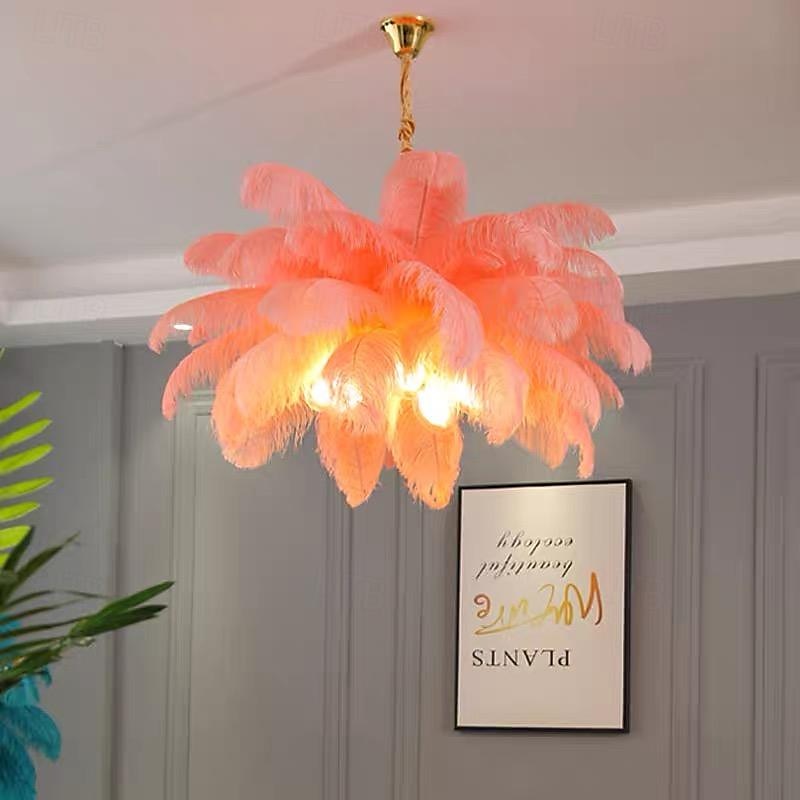 LED Pendant Light Chandelier Gorgeous Extra Large 80cm Ostrich Feather Bouquet 5-light Pendant Light Romantic Mounted Lighting Fixture for Restaurant Bedroom Chain Adjustable 2025 - $464.39 –P11