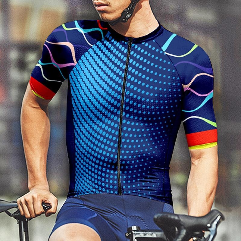 Men's Cycling Jersey Color Block Geometic Short Sleeve Bike Tee Tshirt Jersey Top with 3 Rear Pockets Mountain Bike MTB Quick Dry Breathable Sports Red Navy Blue Blue Clothing Apparel 2026 - $30.99 –P9