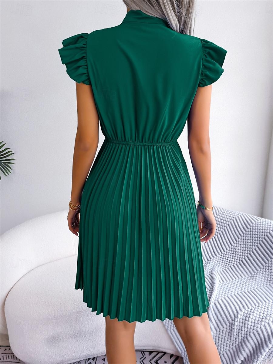 Dames Zwarte jurk Mini-jurk Chiffon Veters Ruche Afspraakje Vakantie Streetwear Basic Opstaand Mouwloos Zwart Wijn Paars Kleur 2025 - $26.99 -P13