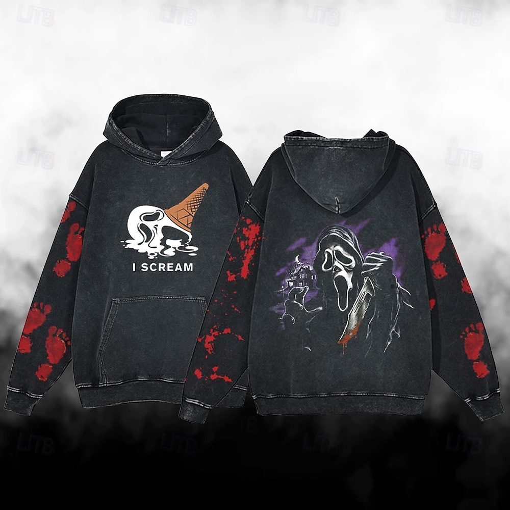 předvečer Všech svatých Výkřik Ghostface Kostlivec Kapuce Nadměrně velké tričko prané kyselinou Tisk Přední kapsa Grafika Pro Pro páry Pánské Dámské Dospělé Plesová maškaráda Horká ražba Běžné / Denní 2025 - $37.99 –P7