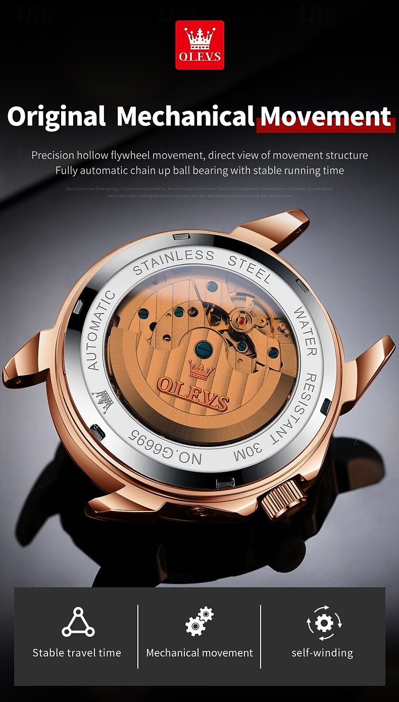 OLEVS Men Mechanical Watch Fashion Business Wristwatch Automatic Self-winding Moon phase Luminous Perpetual Calendar Steel Leather Watch 2025 - $147.99 –P6