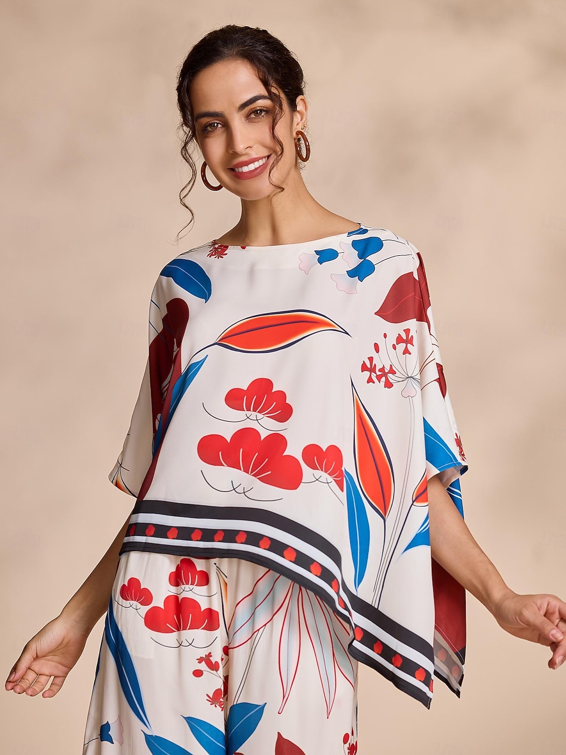 Mujer Floral Casual Casual Diario Manga magiar Albaricoque Dobladillo irregular De Gran Tamaño Estampado Manga 3/4 Elegante Diario Escote Barco Primavera & Otoño Otoño Temporadas Cruzadas 2026 - $56.99 –P1