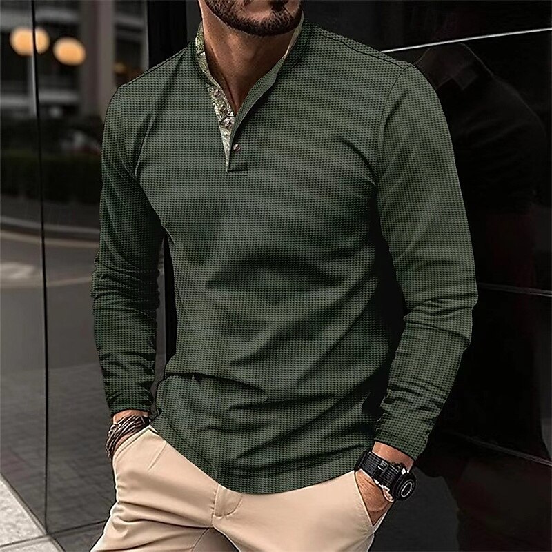 Herren Waffel-Poloshirt Golfhemd Arbeit Casual Ständer Langarm Basic Modern Farbblock Patchwork Taste Frühling & Herbst Regular Fit Schwarz Weiß Wein Marinenblau Dunkelgrau Armeegrün Waffel-Poloshirt 2025 - $20.99 –P5