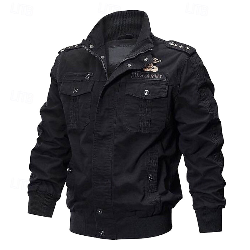 Herr Bomberjacka Vardaglig jacka Dagligen Semester Andningsfunktion Ficka Vår & Höst Slät Mode Klassisk Kavajslag Normal Svart Kaki Armégrön Jacka 2025 - $46.99 –P3