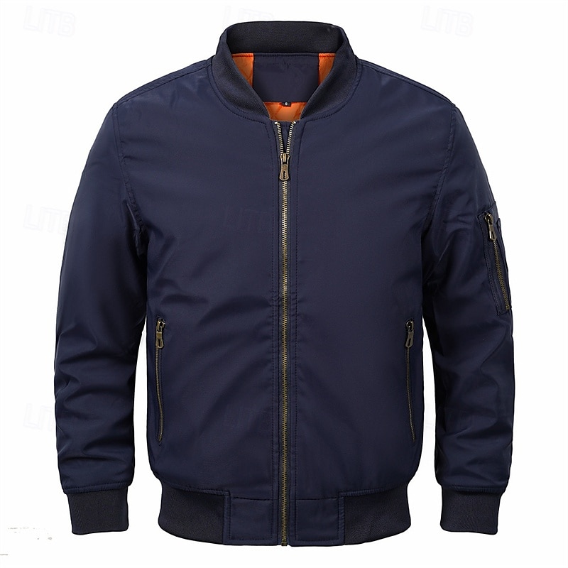 Homme Veste légère Bomber Coupe-vent Veste décontractée du quotidien Vacances Chaud Poche Automne hiver Plein Mode Classique Col Mao Normal Noir Vert Véronèse Bleu de minuit Gris Veste de 2025 ? $62.99 –P11