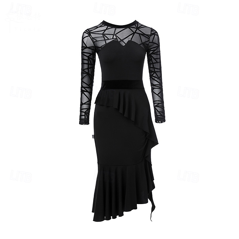 Danse latine Robe Volants Couleur Pure Fantaisie Femme Utilisation Entraînement manche longue Taille haute Polyester de 2026 ? $68.99 –P1