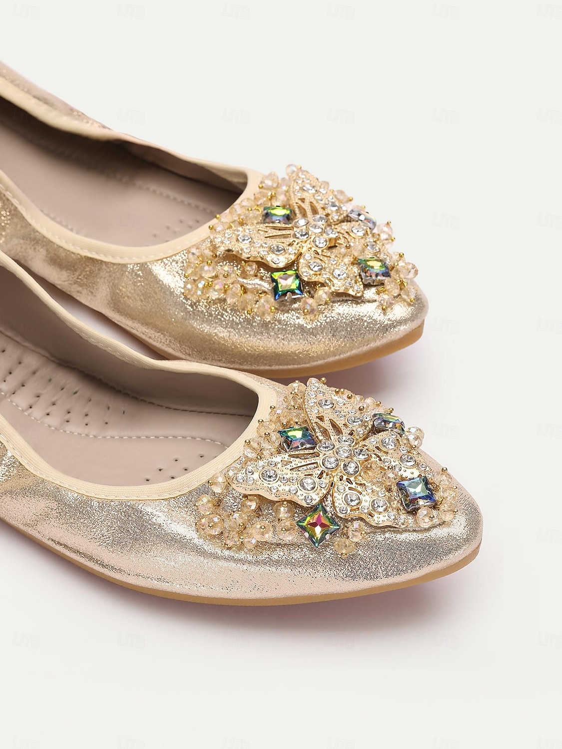 kvinners sammenleggbare gullglitterleiligheter med krystallpynt – komfortable slip-on sko for uformelle og spesielle anledninger 2025 - $32.99 –P2