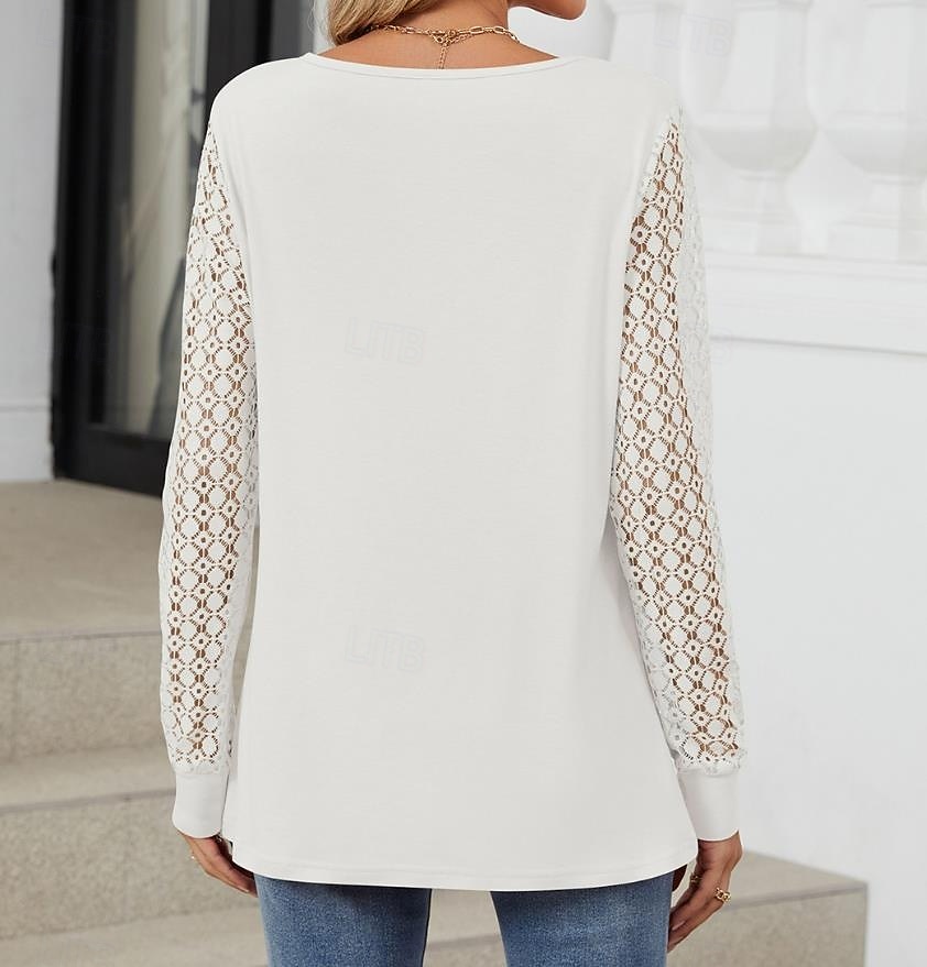 női blúz műselyem elegáns stílusos modern egyszínű hálós hát nélküli patchwork hosszú ujjú nyakkivágással napi fekete fehér rózsaszín kék tavasz ősz tél 2025 - $27.99 –P8