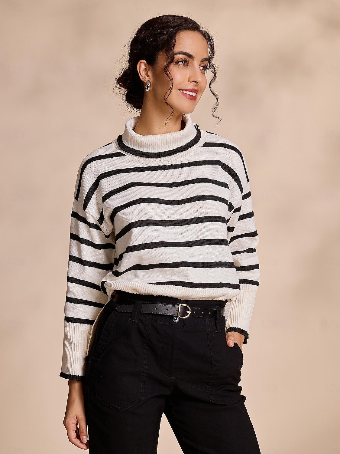 Per donna Felpa A collo alto A coste Maglia Misto lana A campana Autunno inverno Casual / quotidiano Casual quotidiano Manica lunga Banda Bianco S M L del 2025 a $54.99 –P5