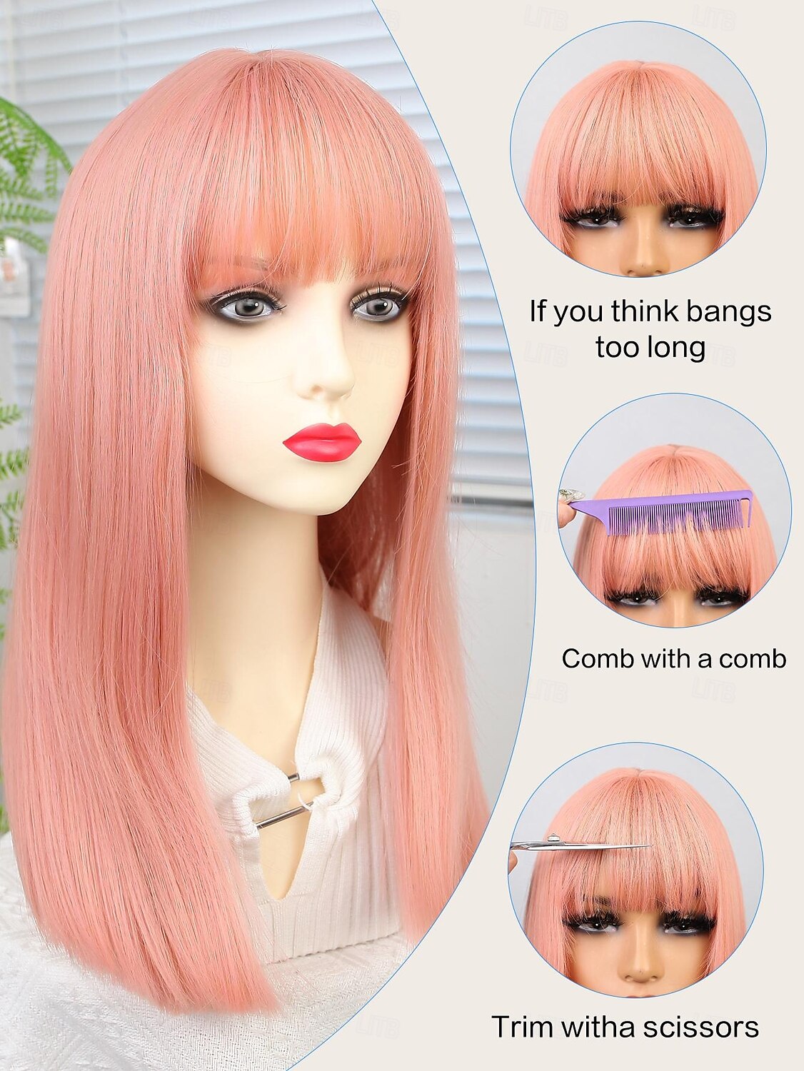 Synthetische pruiken Recht Strakke pony Pruik 40.6 cm Roze + Rood Synthetisch haar Dames Roze 2025 - $18.99 –P6