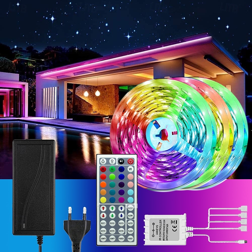 شرائط إضاءة LED RGB بطول 49.2 قدم، 3 × 5 متر، 5050 SMD 450 LED، شريط إضاءة مرن مقاوم للماء 10 مم، شريط إضاءة متغير اللون مع جهاز تحكم عن بعد بالأشعة تحت الحمراء مكون من 44 مفتاحًا، تيار مستمر 12 فولت 2025 - $38.99 –P9