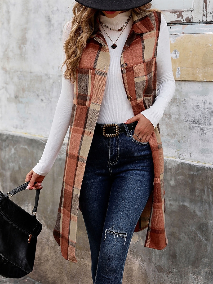 Gilet Femme Extérieur Plein Air Usage quotidien mode Décontractées Avec poches Longue Manteau Café Automne Hiver Boutonnage Simple Col rabattu Standard S M L XL de 2025 ? $34.99 –P5