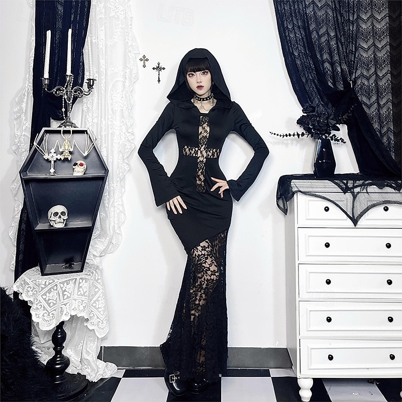 Punk & Gothic Cocktailkleid Vintage-Kleid Kleid Maskerade Gothic Mädchen Morticia Addams Kostüm Damen Maskerade Halloween Abschlussball Festival Erwachsene Kleid 2026 - $33.99 –P4