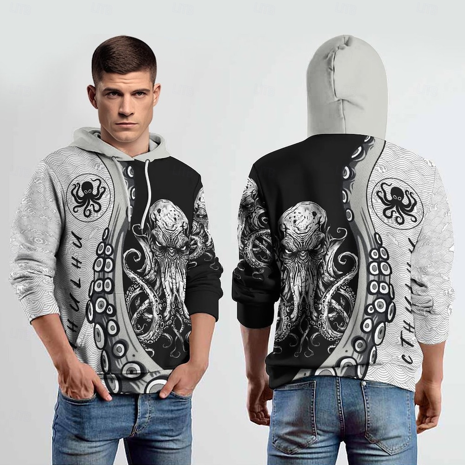 Pánské Grafika Gotický horor Chobotnice Kapuce Kapucky Mikina Módní Denní Dlouhý rukáv Kapuce Dovolená Streetwear Černošedá Potisk Fleece Zima Jaro & podzim Návrhář 2025 - $31.99 –P2