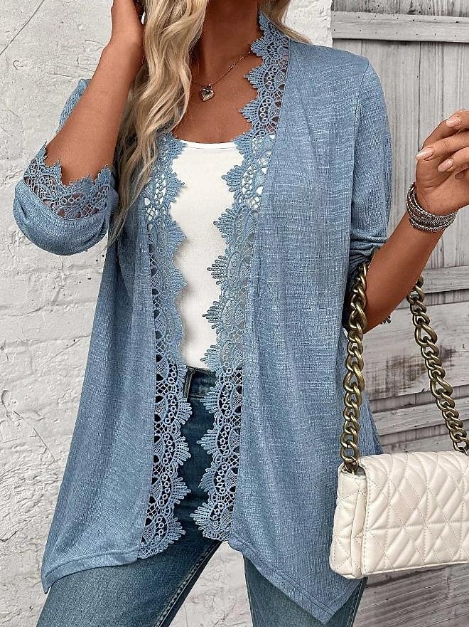 Women's Jacket Party Patchwork Solid Color Windproof Fashion Loose Fit Outerwear 3/4 Length Sleeve Fall Blue S 2025 - $27.99 –P2