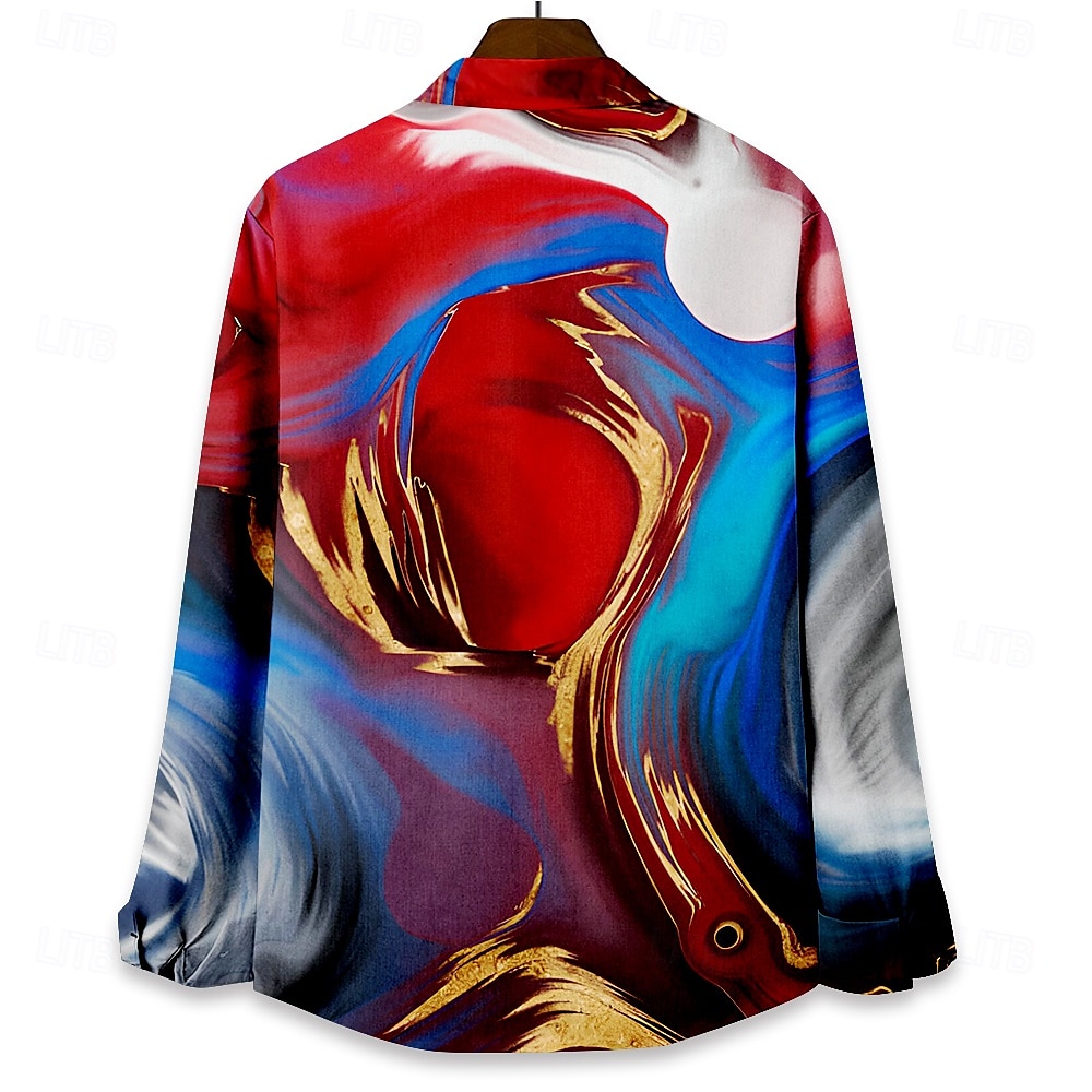 Men's Beach Shirt Button Up Shirt Long Sleeve Hawaiian Vacation Daily Fall Winter Spring & Summer Collared Shirts 3D Print Red Blue Green Multi Color 2025 - $25.99 –P5