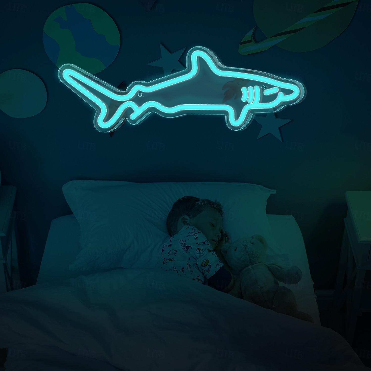 1ks modrý žraločí led neonový nápis, neonový nápis napájený přes usb světlo pro domácí ložnici akvárium zoo bar klub hospoda party nástěnná dekorace závěsné světlo 2025 - $29.99 –P4