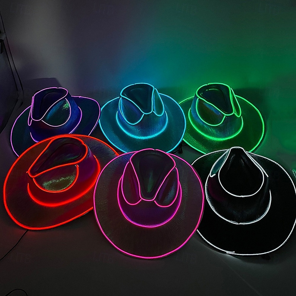 Cowgirl Hat Fedora Light Up Cowboy Hat Glowing Fedora Hat Glow In the Dark for Music Festivals Sparkly Glowing Cowboy Hat Versatile 2026 - $28.99 –P2