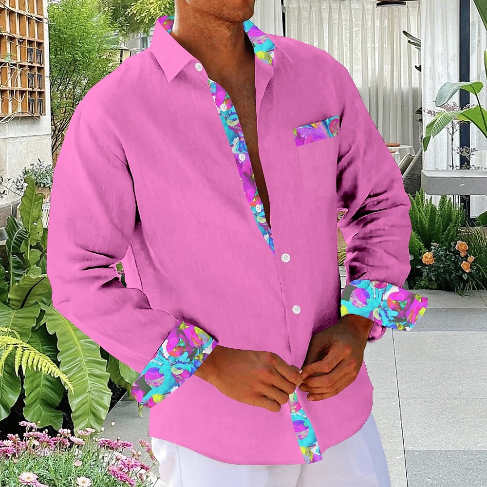 Herren Blumen Tropische Blumen Strandhemd Hawaiihemd Sommerhemd Knopfhemd Langarm Hemd Hemden mit Kragen Hawaiianisch Urlaub Täglich Weiß Gelb Blau S M L 2025 - $26.99 –P3