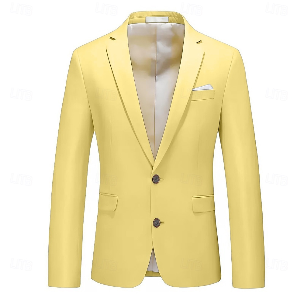 Herr Studenten Cocktailklädsel Kavaj Ceremoni Bröllopsfest Affärskläder Mode Ledigt Vår & Höst Polyester TR Slät Ficka Ledigt / vardag Enkelknäppt Blazer Ljusrosa Gul Rodnande Rosa Kungsblå 2025 - $63.99 –P8