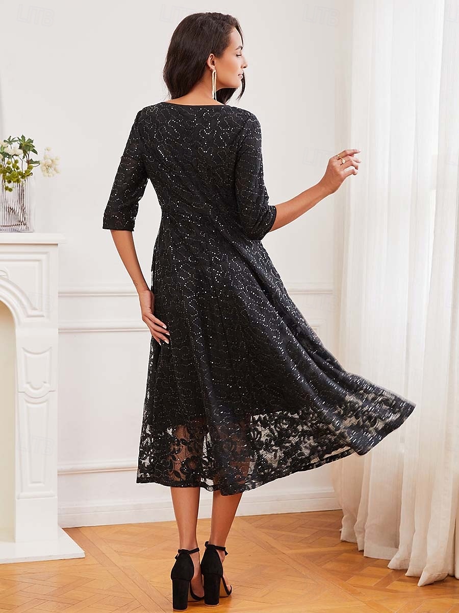 robe noire Robe unie Femme Robe mi-longue Maille Plein Air Rendez-vous Décontractées Col Ras du Cou Manches 3/4 Ample Noir S M L XL 2XL de 2025 ? $21.59 –P7