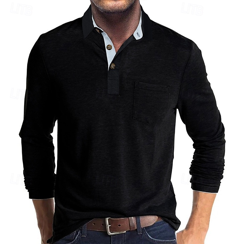 Herr Golftröja golfpolo Arbete Ledigt Kavajslag Långärmad Grundläggande Modern Ensfärgat Knapp Ficka Vår & Höst Normal Vin Aprikos Svart Vit Mörkröd Gul Golftröja 2025 - $21.99 –P11
