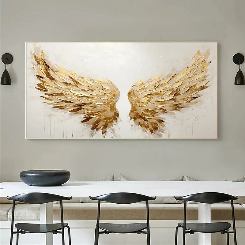 Golden Wing painting 100% Handmade Gold and White Angel Wings oil ...